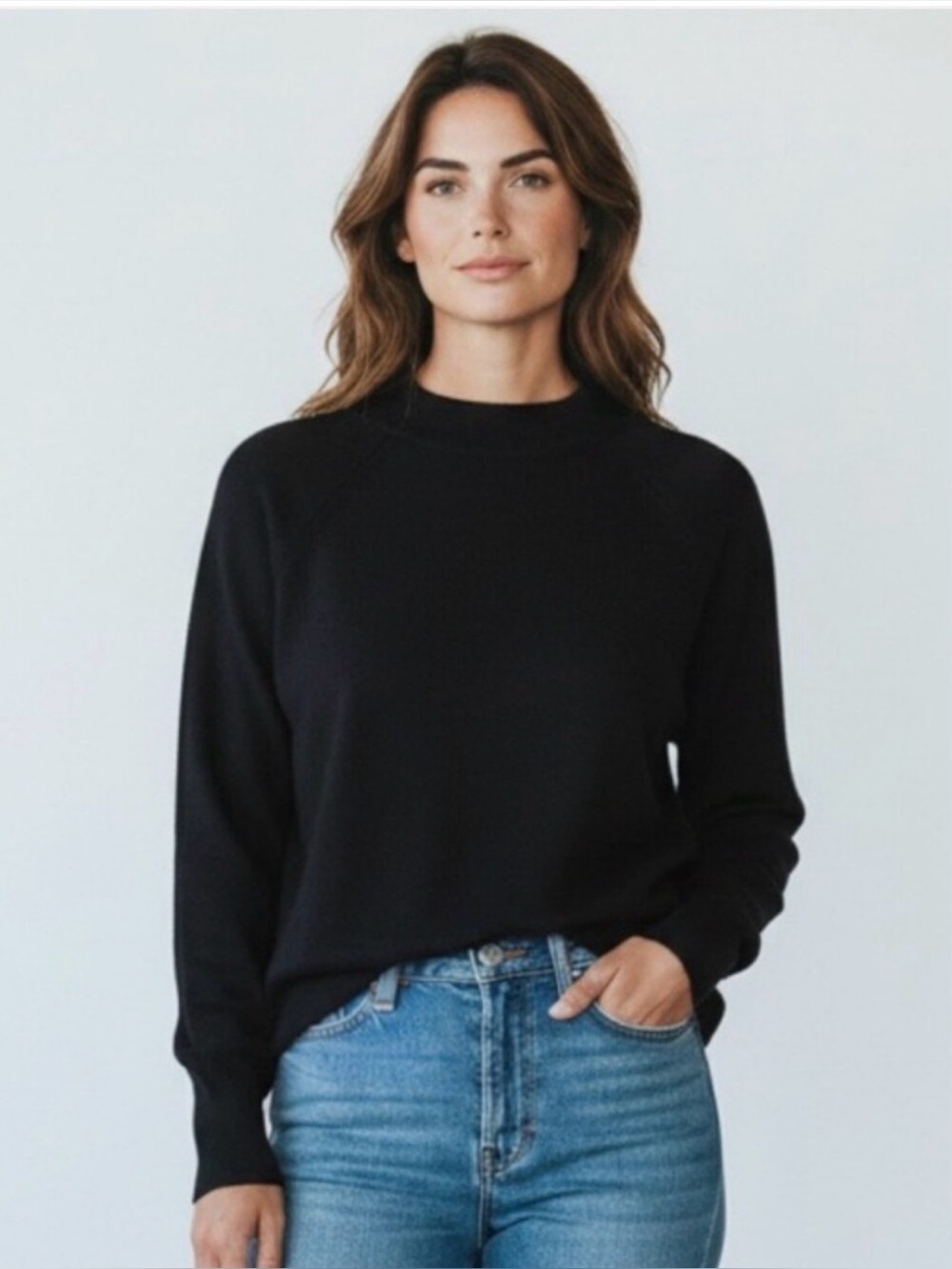 EVERLANE Cashmere Sweater Black Mock Neck Minimal Pullover SM
